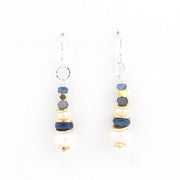 Front View Silver Pearl Kyanite Dangle Earrings