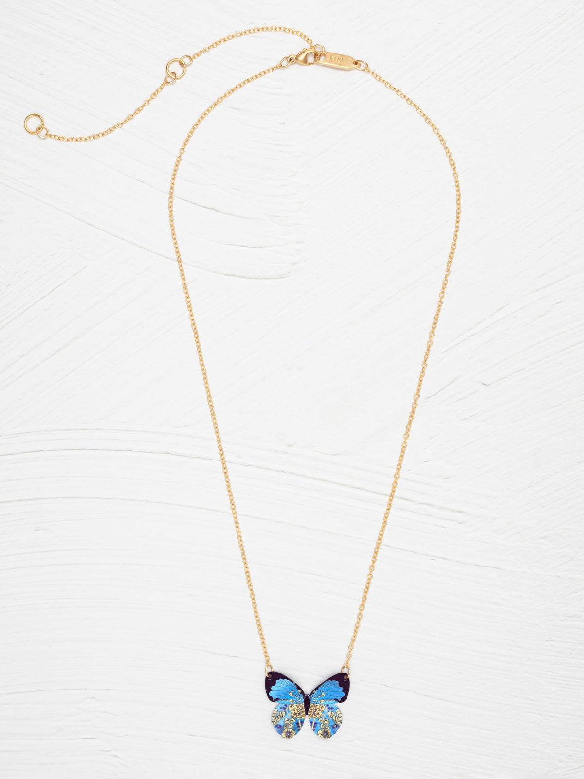 Full View Blue Radiance Blooming Butterfly Necklace