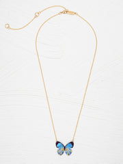 Full View Blue Radiance Blooming Butterfly Necklace