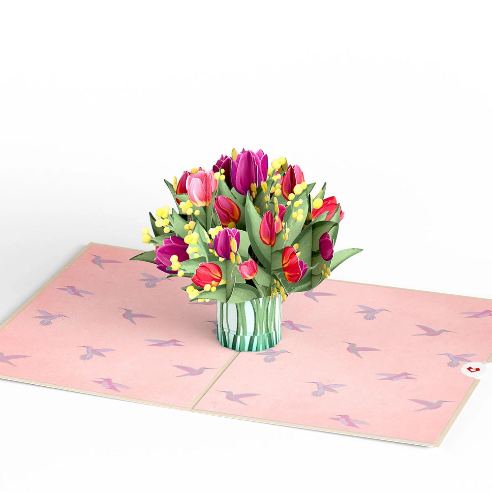 Full View Cheerful Tulips Pop Up Card