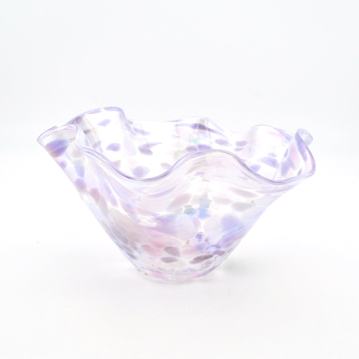 Iridescent glass bowl on a white background