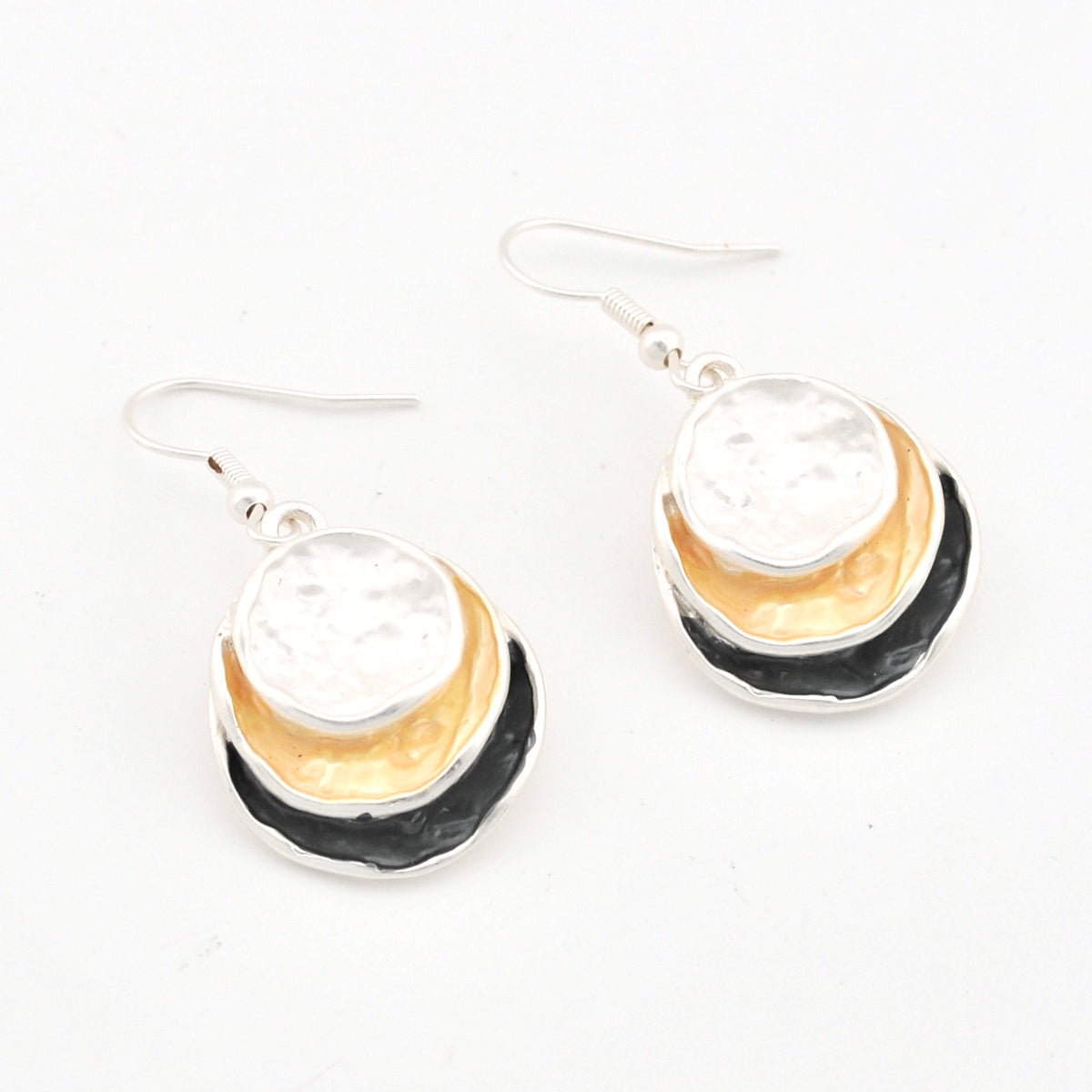 Gold Silver Three Circle Layered Earrings