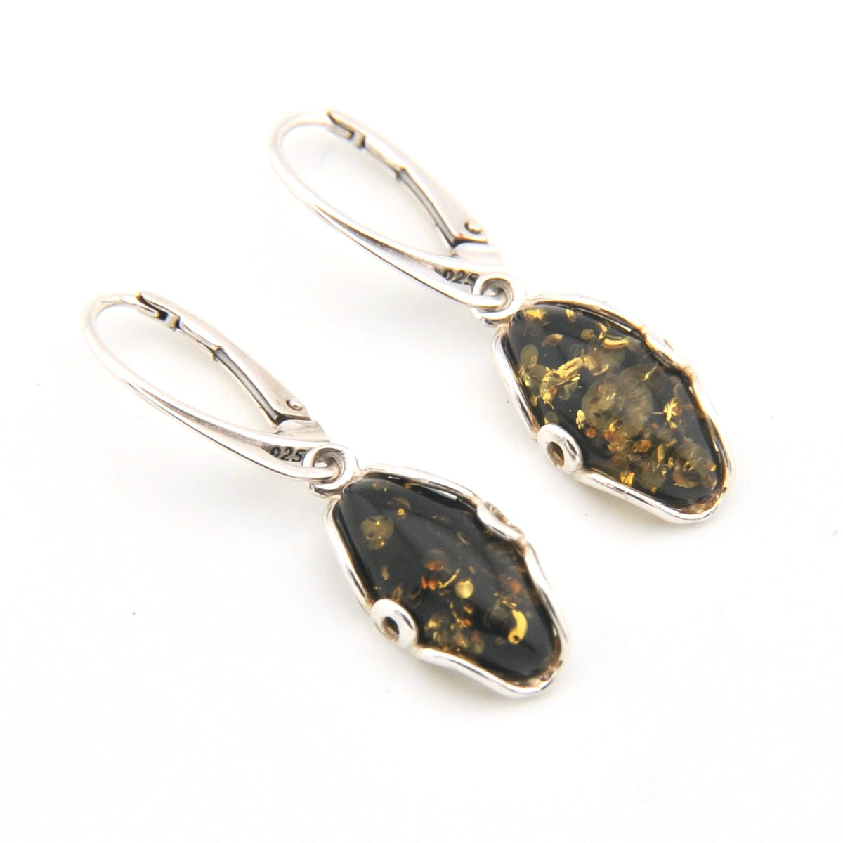 Green Amber Long Oval Dangle Earrings