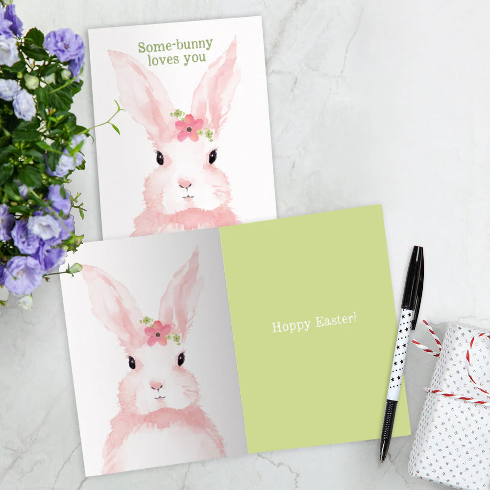 Greeting Pink Bunny Easter Greeting Card