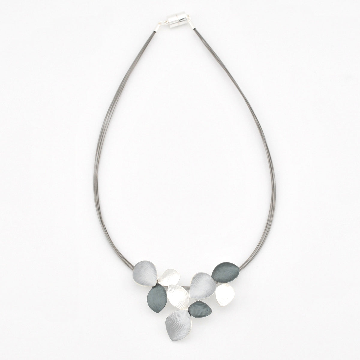 Grey Silver Multi Lily Pendant Necklace