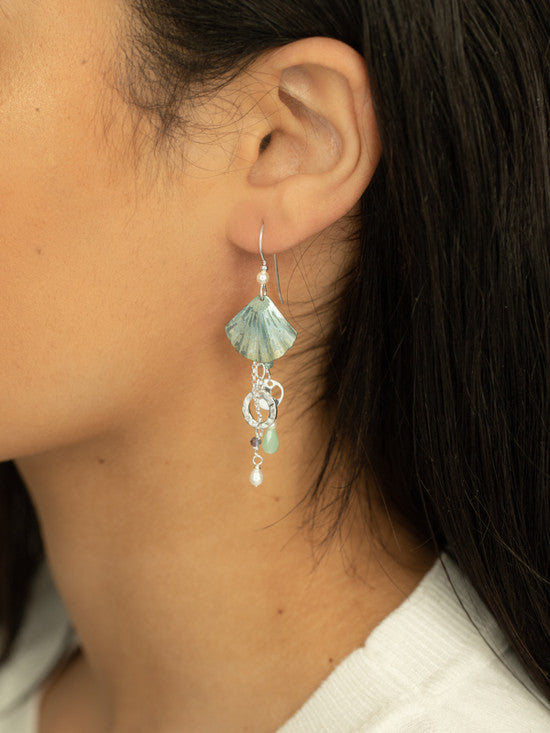 Model View Sage Silver Seashore Treasure Earrings