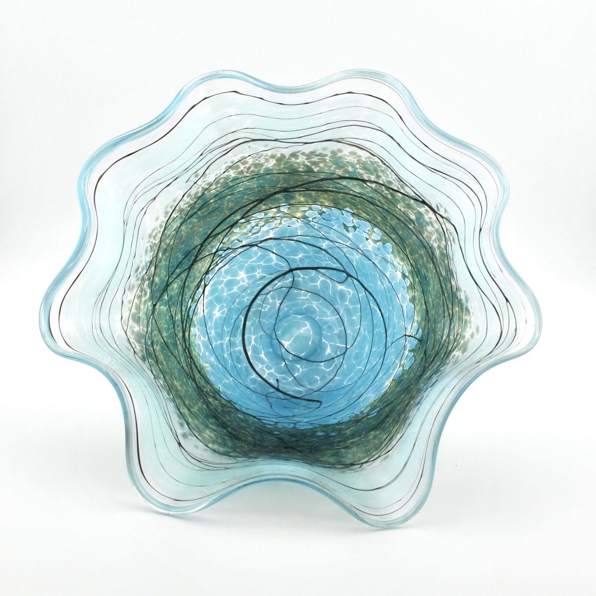 Inside View Silver Green Lightning Fluted Bowl