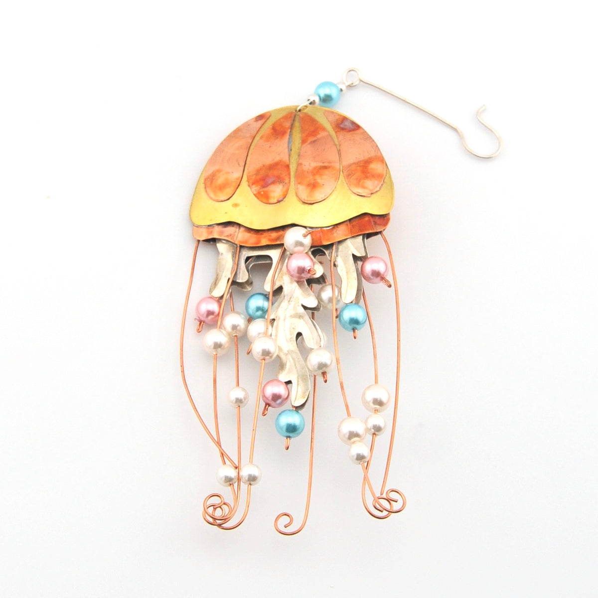 Decorative jellyfish ornament with colorful beads on a white background