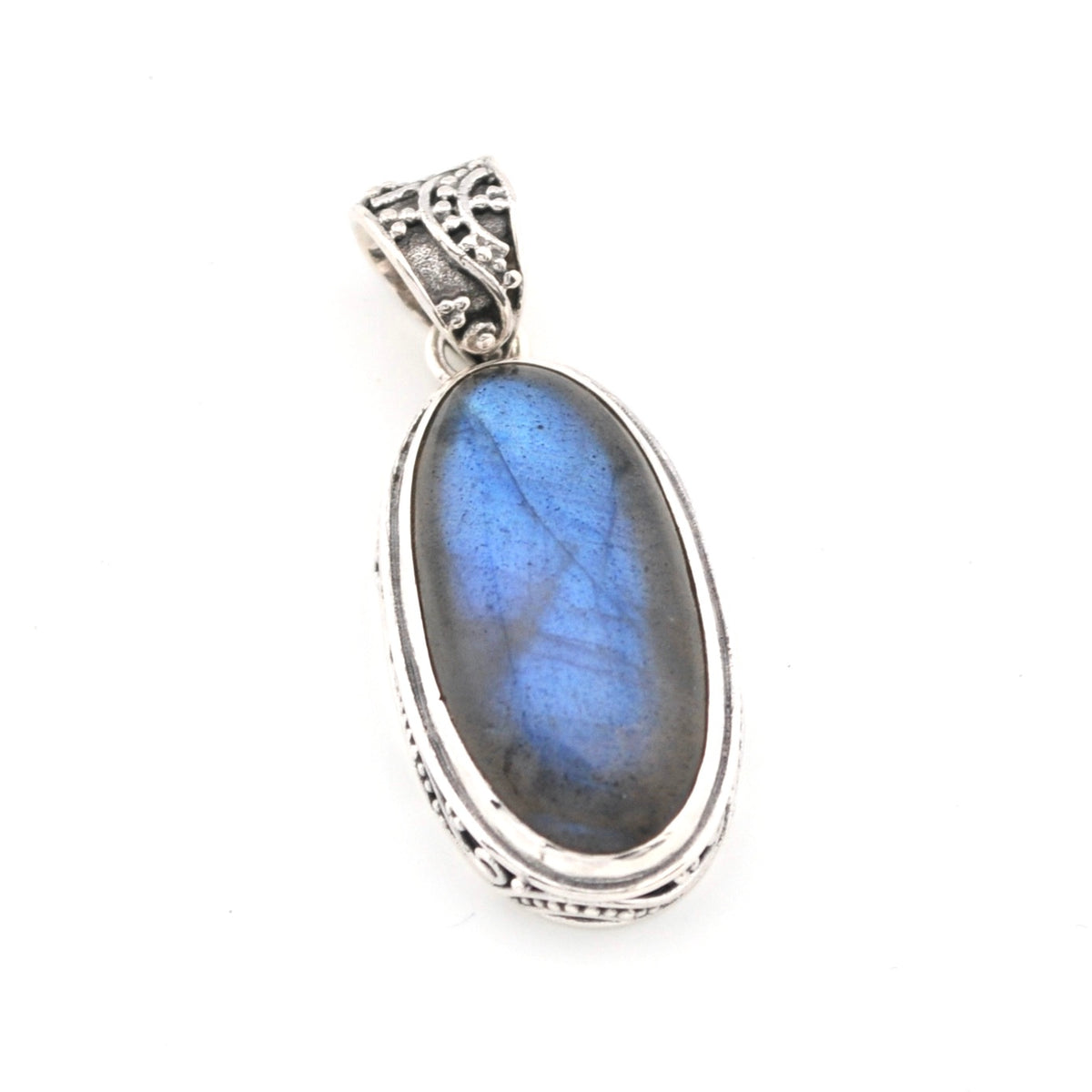 Labradorite 12x24mm Oval Bali Pendant
