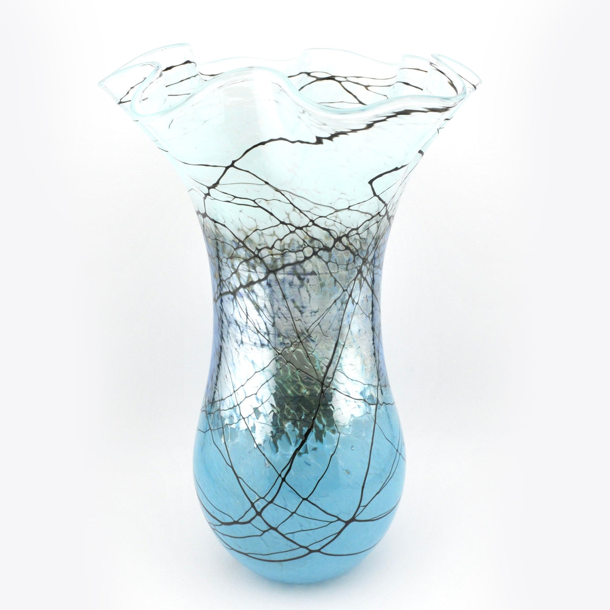 Large Silver Green Lightning Fluted Glass Vase