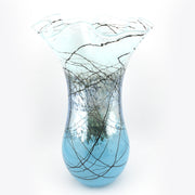 Large Silver Green Lightning Fluted Glass Vase