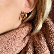 Model View 18k Gold Fill Mini 5x18mm Post Hoop Earrings