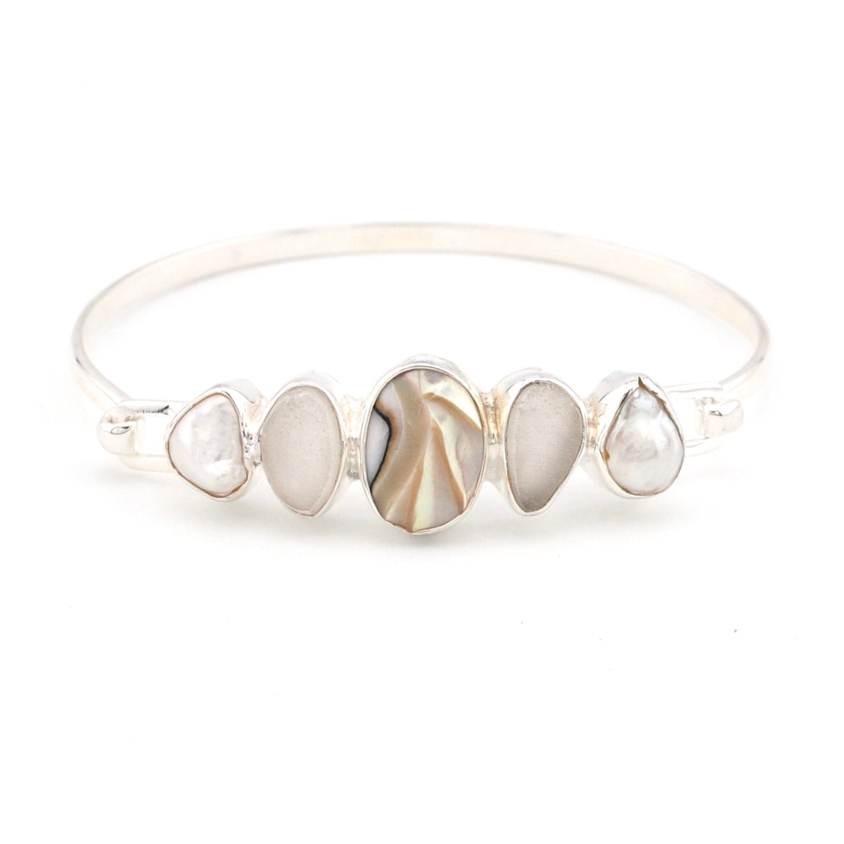 Nautilus Shell Sea Glass Pearl Bangle Bracelet