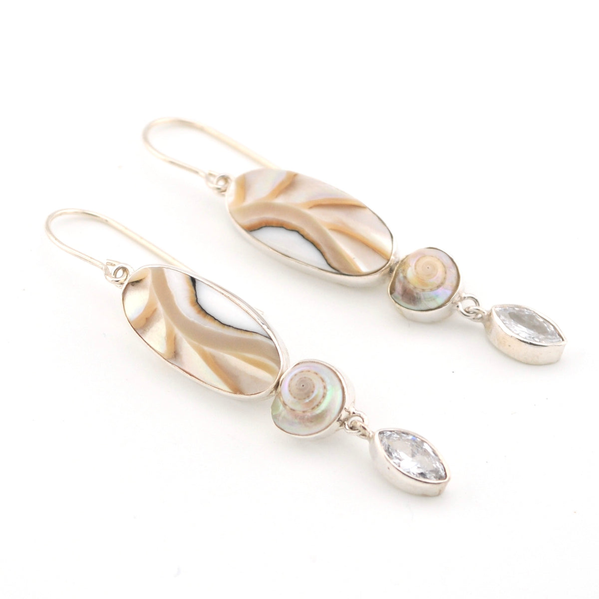 Nautilus Shell White Topaz Earrings