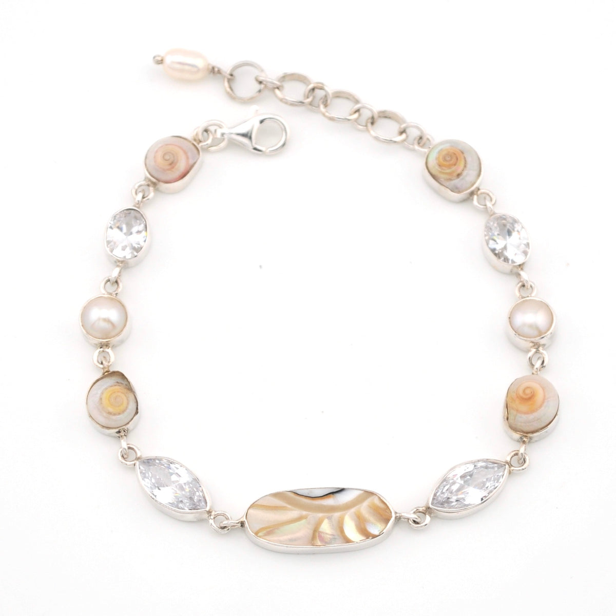 Nautilus Shell White Topaz Pearl Bracelet