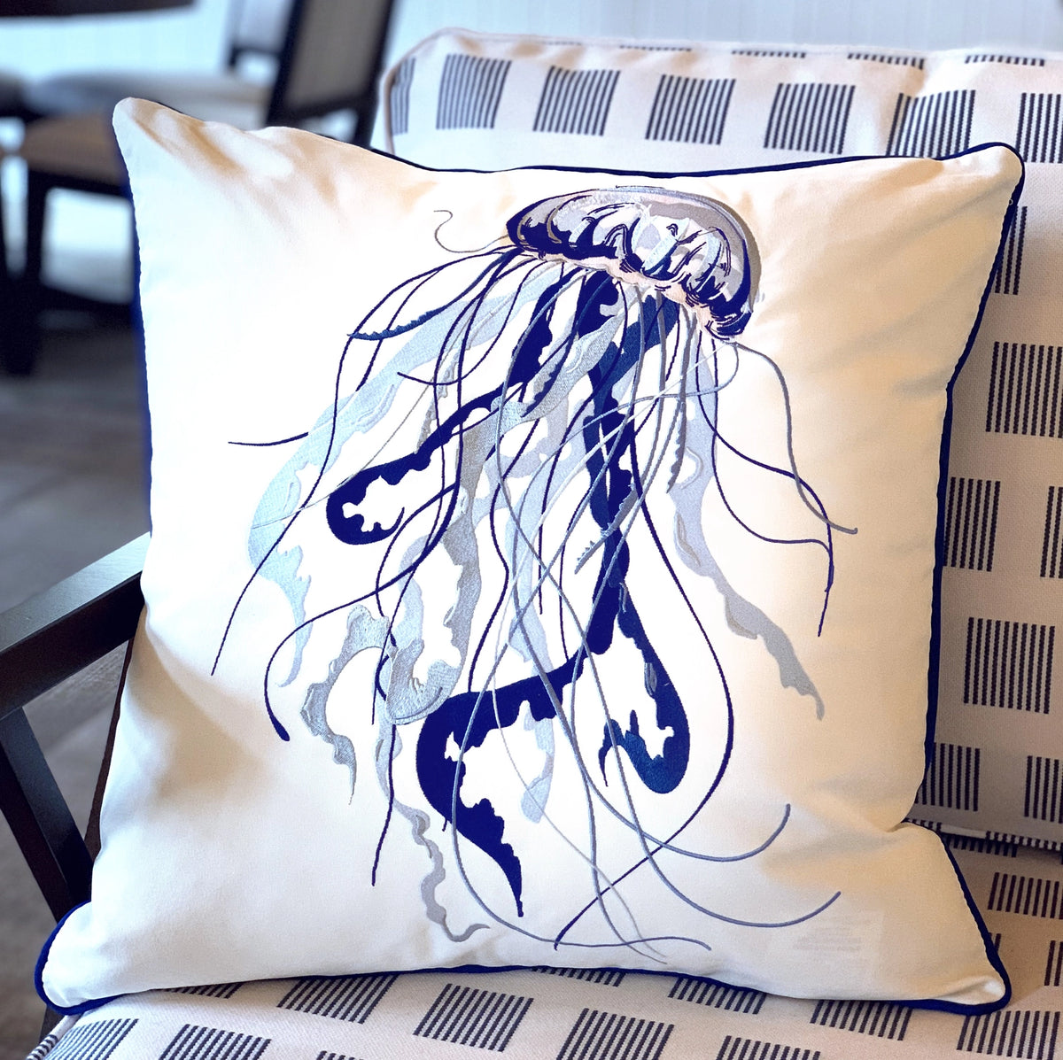 Outside View Blue Jellyfish Indoor/ Outdoor Pillow