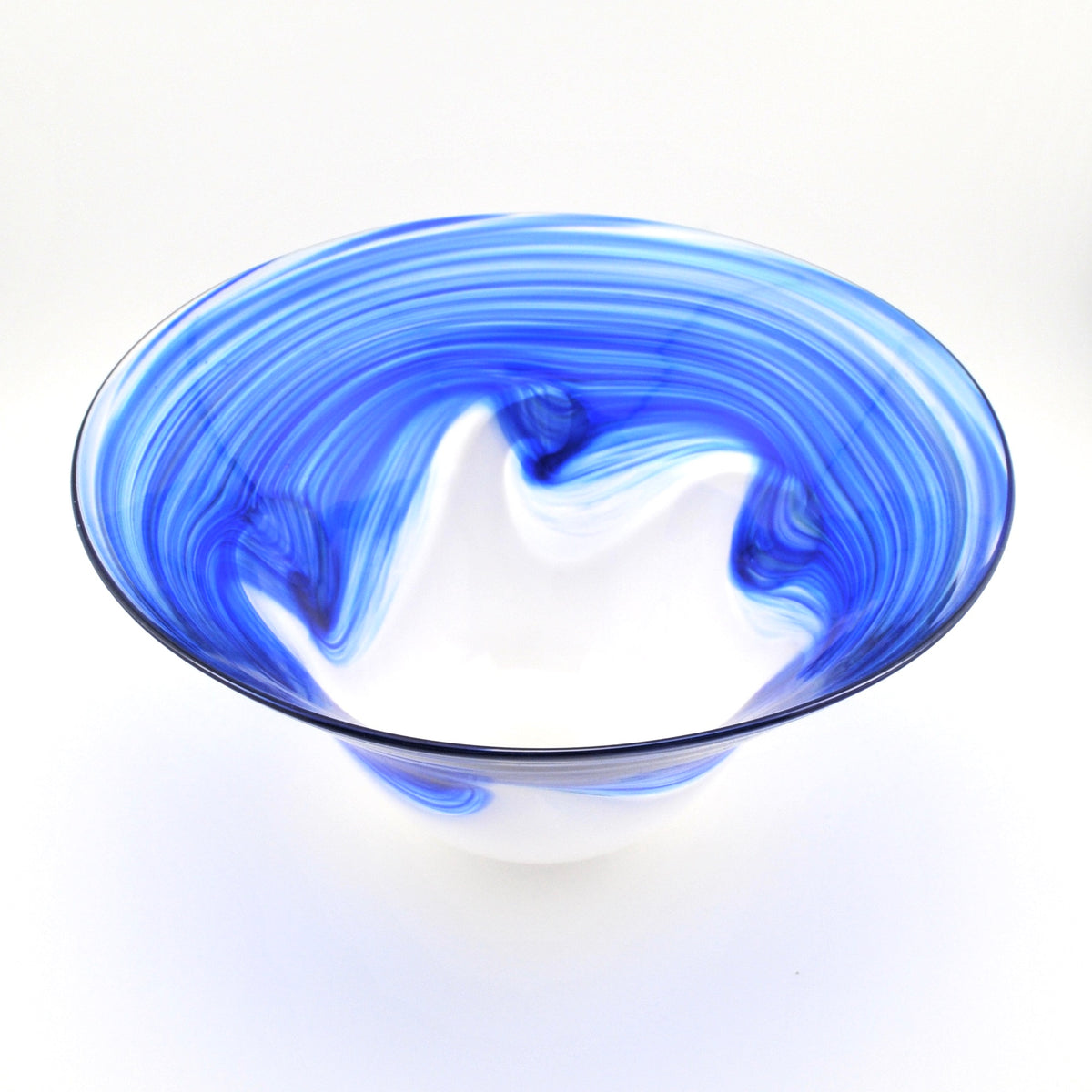 Overhead View Ocean Glass White Wave Bowl