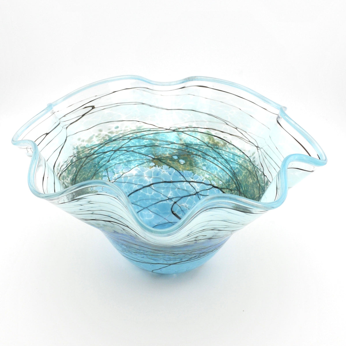 Overhead View Silver Green Lightning Fluted Bowl