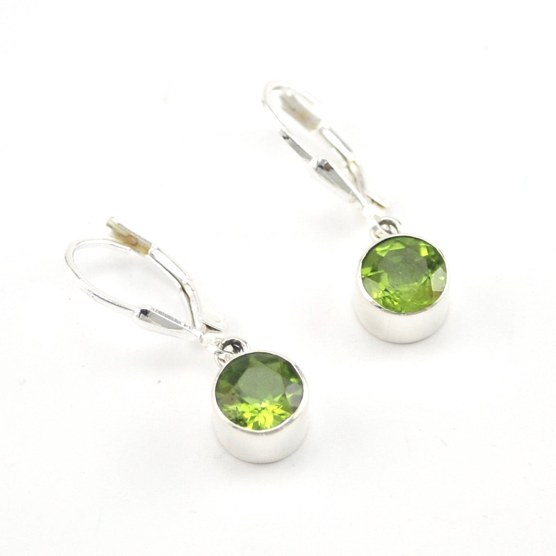 Peridot 7mm Round Dangle Earrings