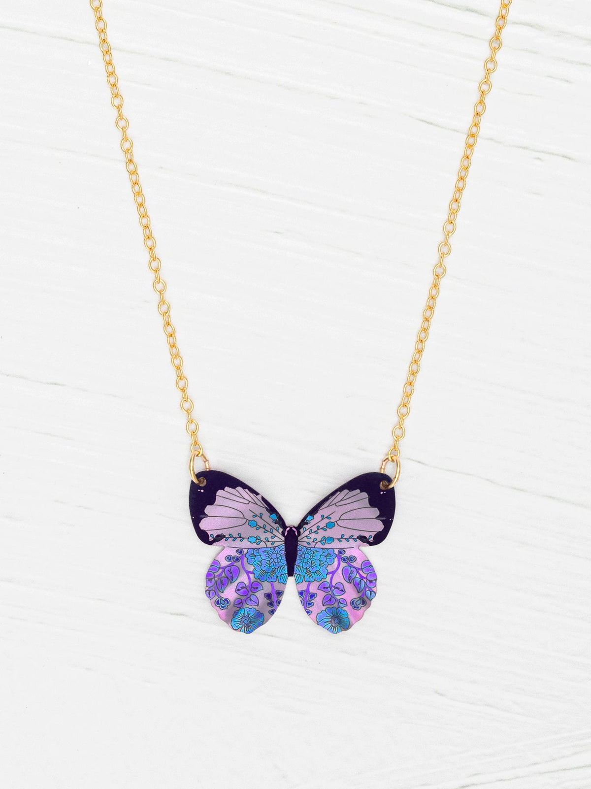 Radiant Purple Blooming Butterfly Necklace