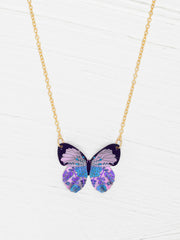 Radiant Purple Blooming Butterfly Necklace