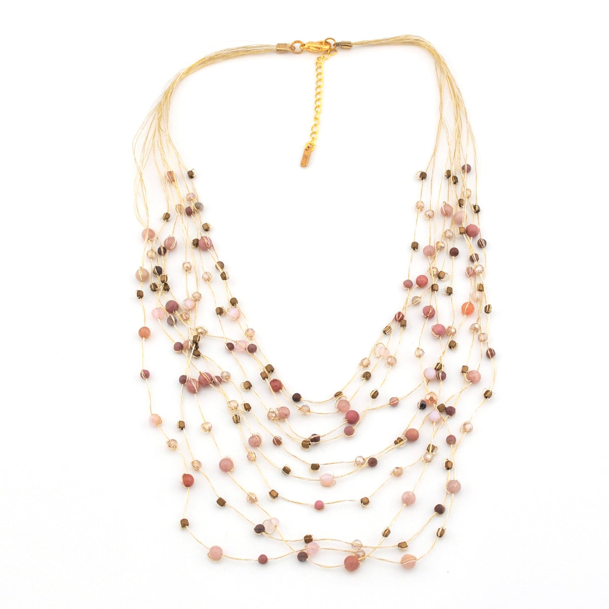 Seashell Multistrand Beaded Stone and Crystal Necklace