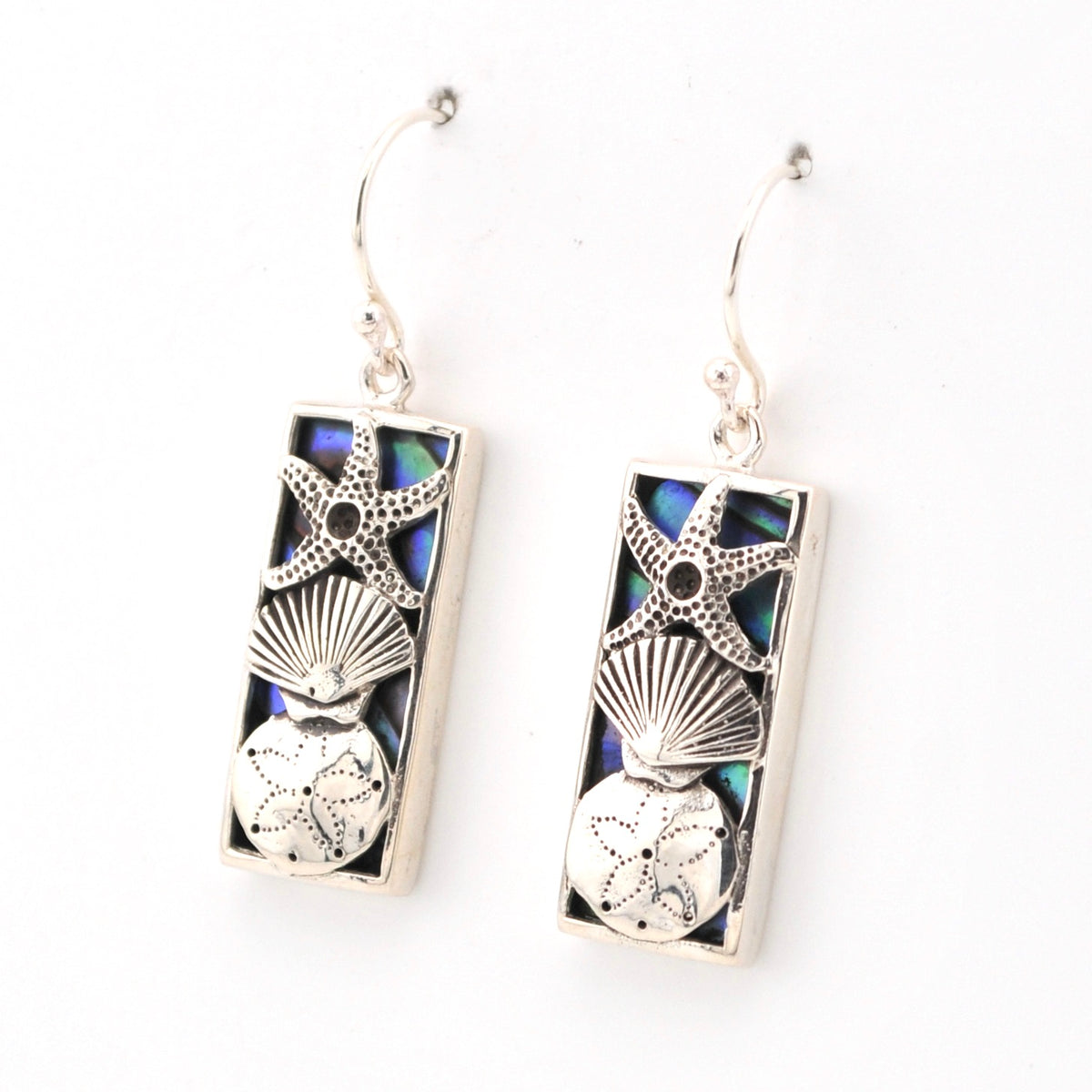 Side View Abalone Seashell Rectangle Earrings