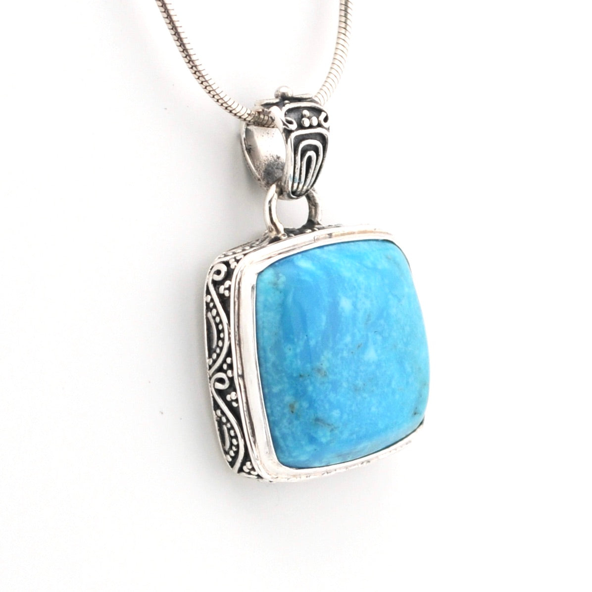 Side View Arizona Turquoise 17mm Square Bali Pendant