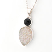 Side View Black Onyx Druzy Agate Necklace