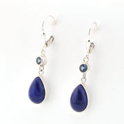 Side View Blue Topaz Lapis Dangle Earrings