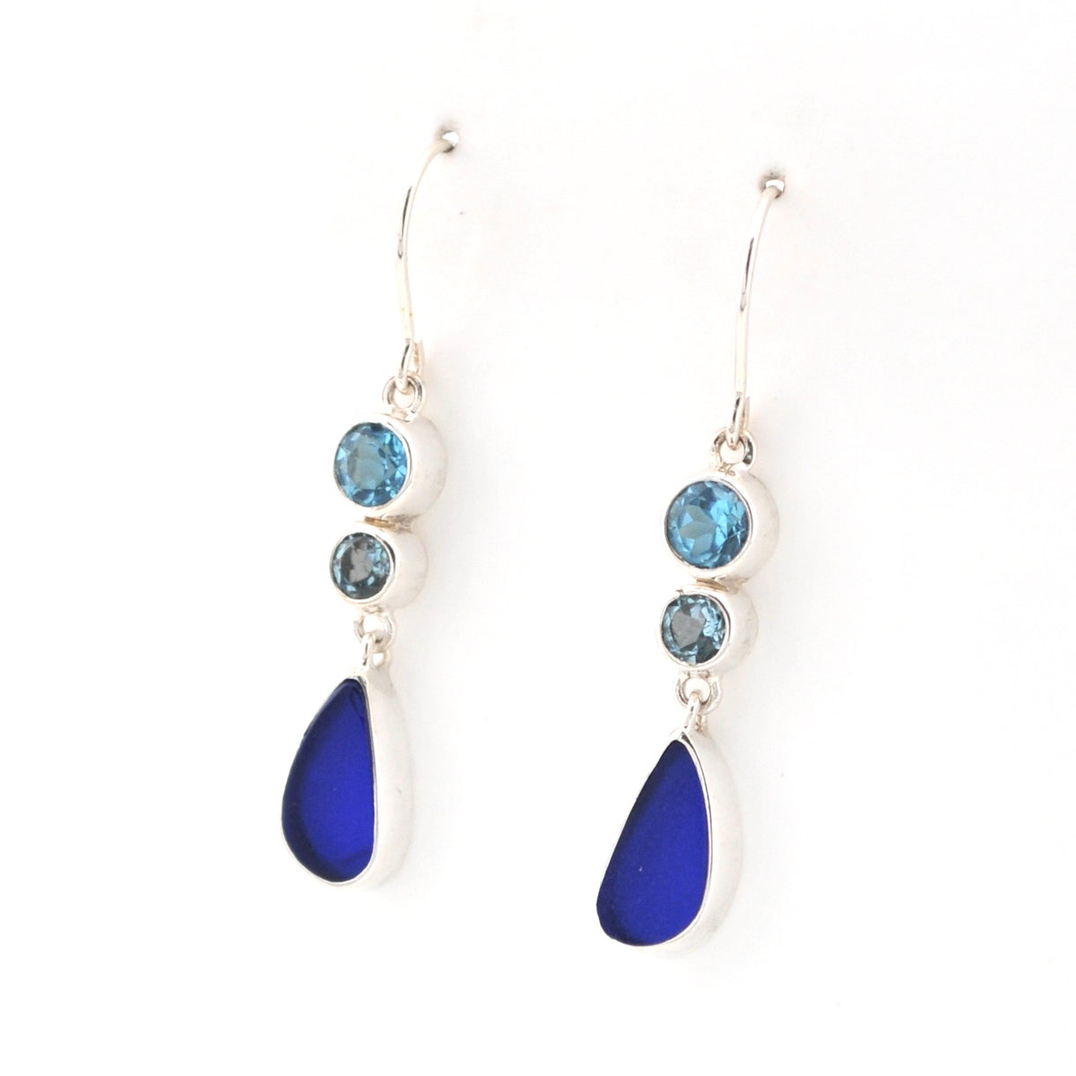 Side View Blue Topaz Sea Glass Earrings
