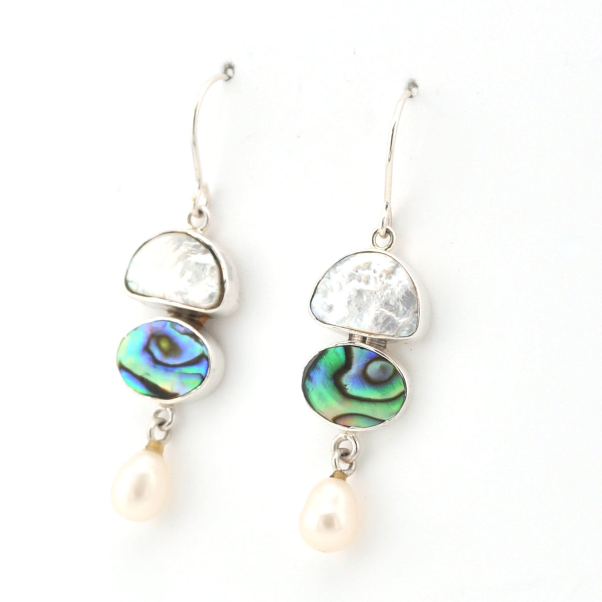 Side View Keshi Pearl Abalone Drop Earrings