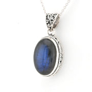 Side View Labradorite 12x19mm Oval Bali Necklace