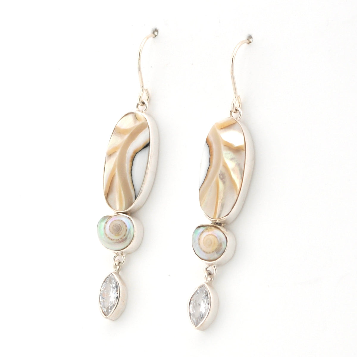 Side View Nautilus Shell White Topaz Earrings
