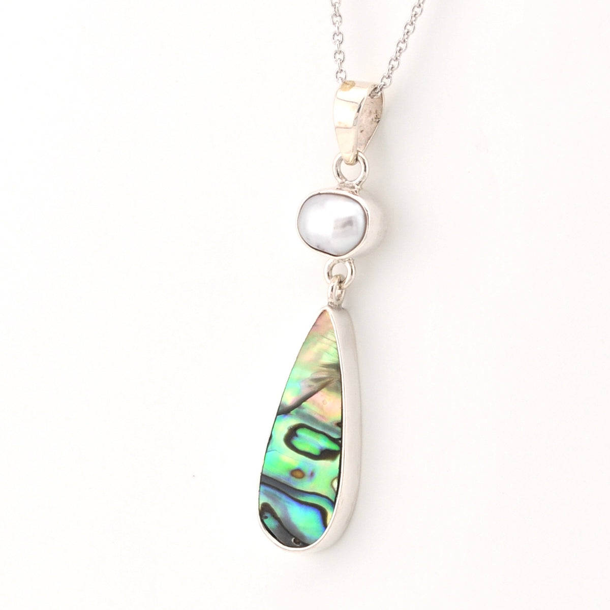 Side View Pearl Abalone Tear Necklace