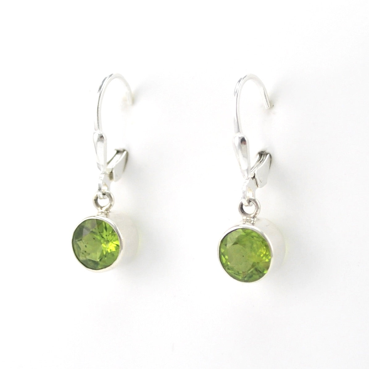Side View Peridot 7mm Round Dangle Earrings
