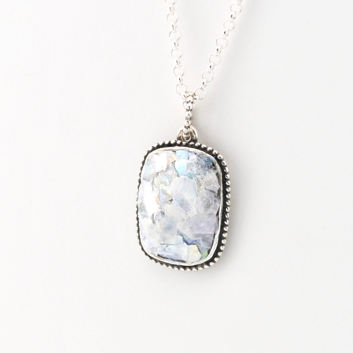 Side View Roman Glass Rectangle Necklace 15395