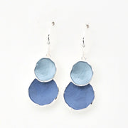 Side View Silver Blue Double Circle Earrings