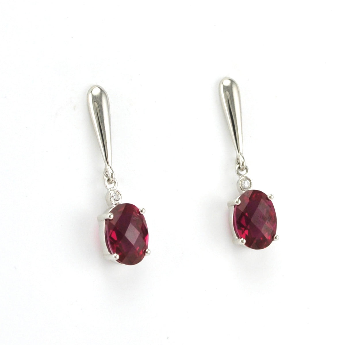 Side View Silver Created Ruby 3.5ct Oval Cubic Zirconia Earrings