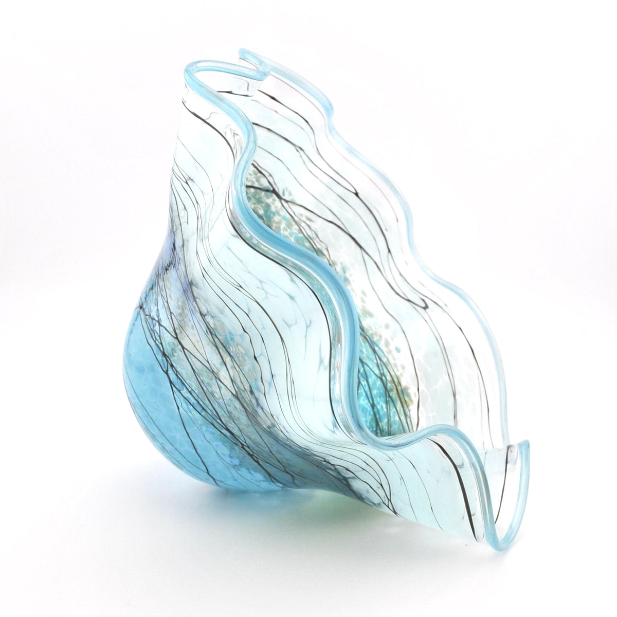 Side View Silver Green Lightning Fluted Bowl