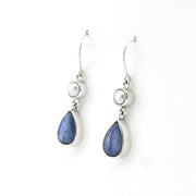 Side View Silver Pearl Kyanite Tear Earrings