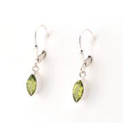 Side View Silver Peridot 4X8mm Marquise Dangle Earrings