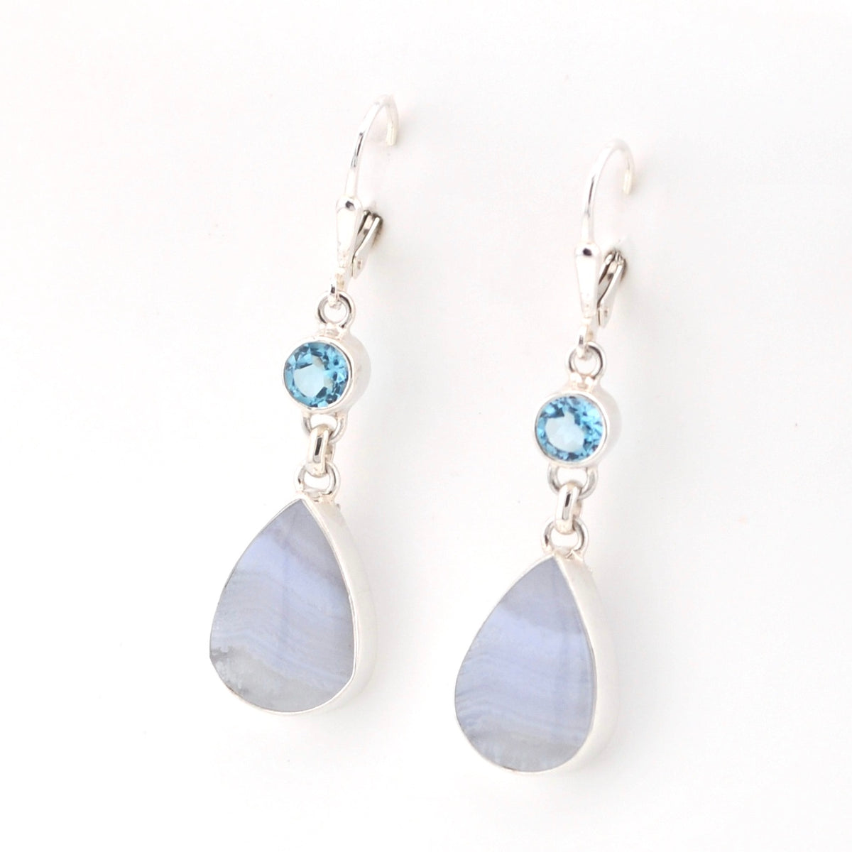 Side View Topaz Blue Lace Agate Earrings