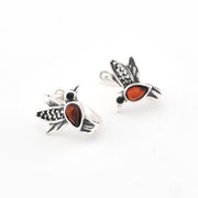 Silver Amber Hummingbird Huggie Earrings