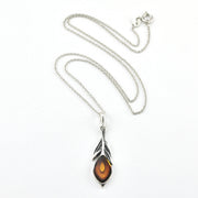 Silver Amber Peacock Feather Necklace