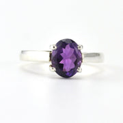 Silver Amethyst 7x9mm Prong Set Oval Ring