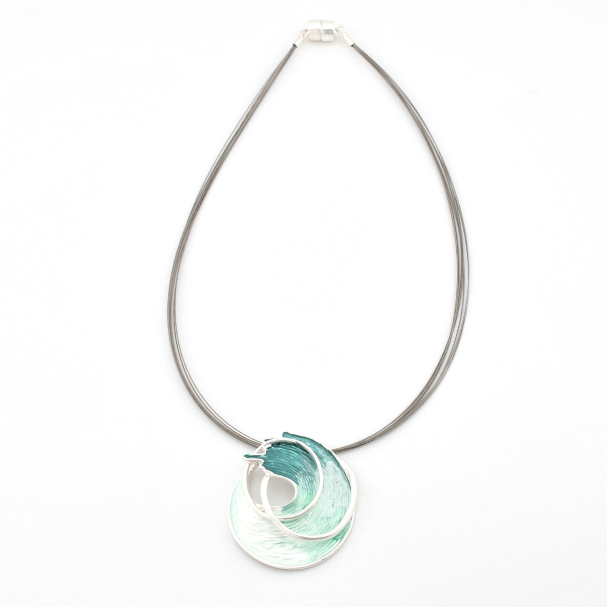 Silver Aqua Ocean Wave Pendant Necklace