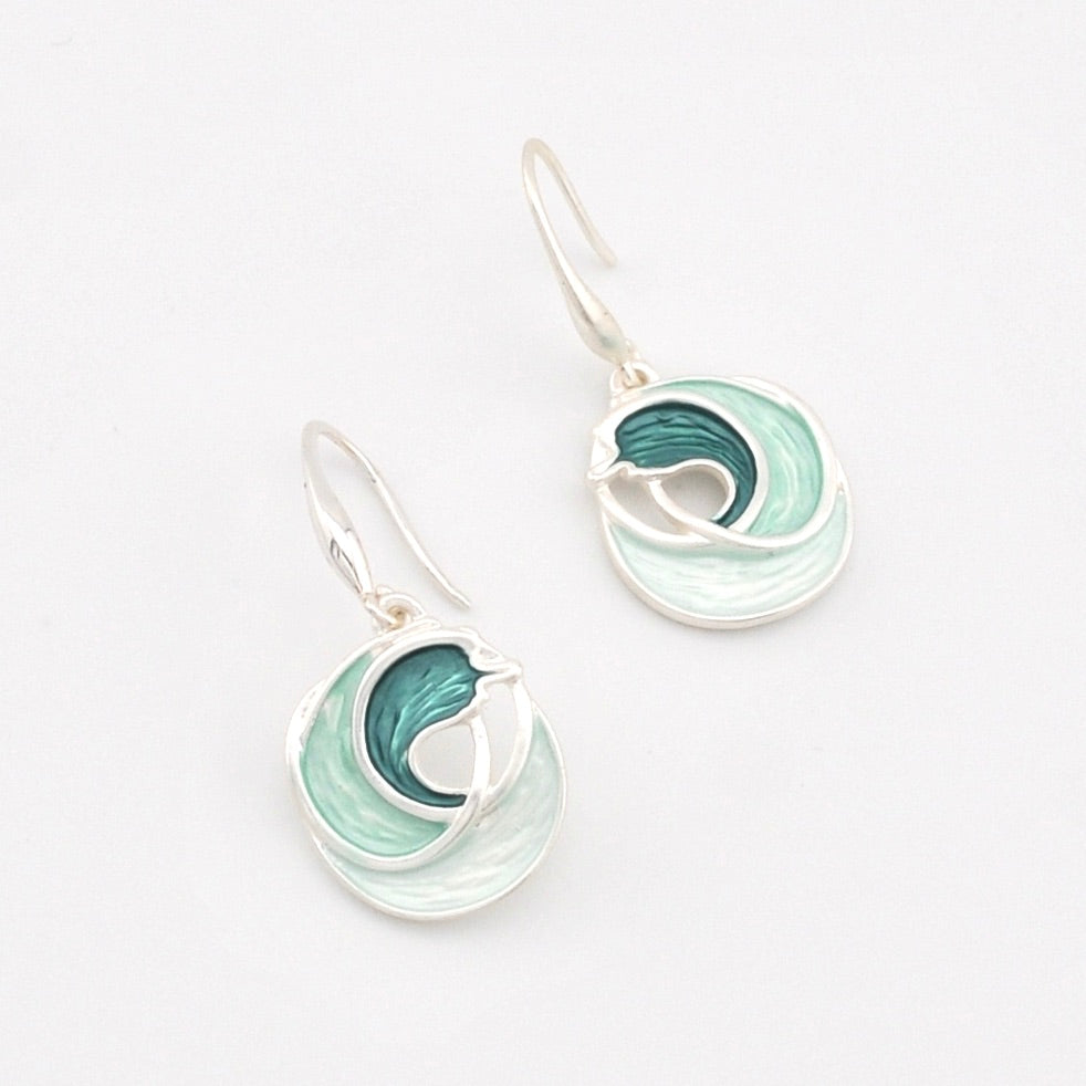 Silver Aqua Ocean Waves Earrings