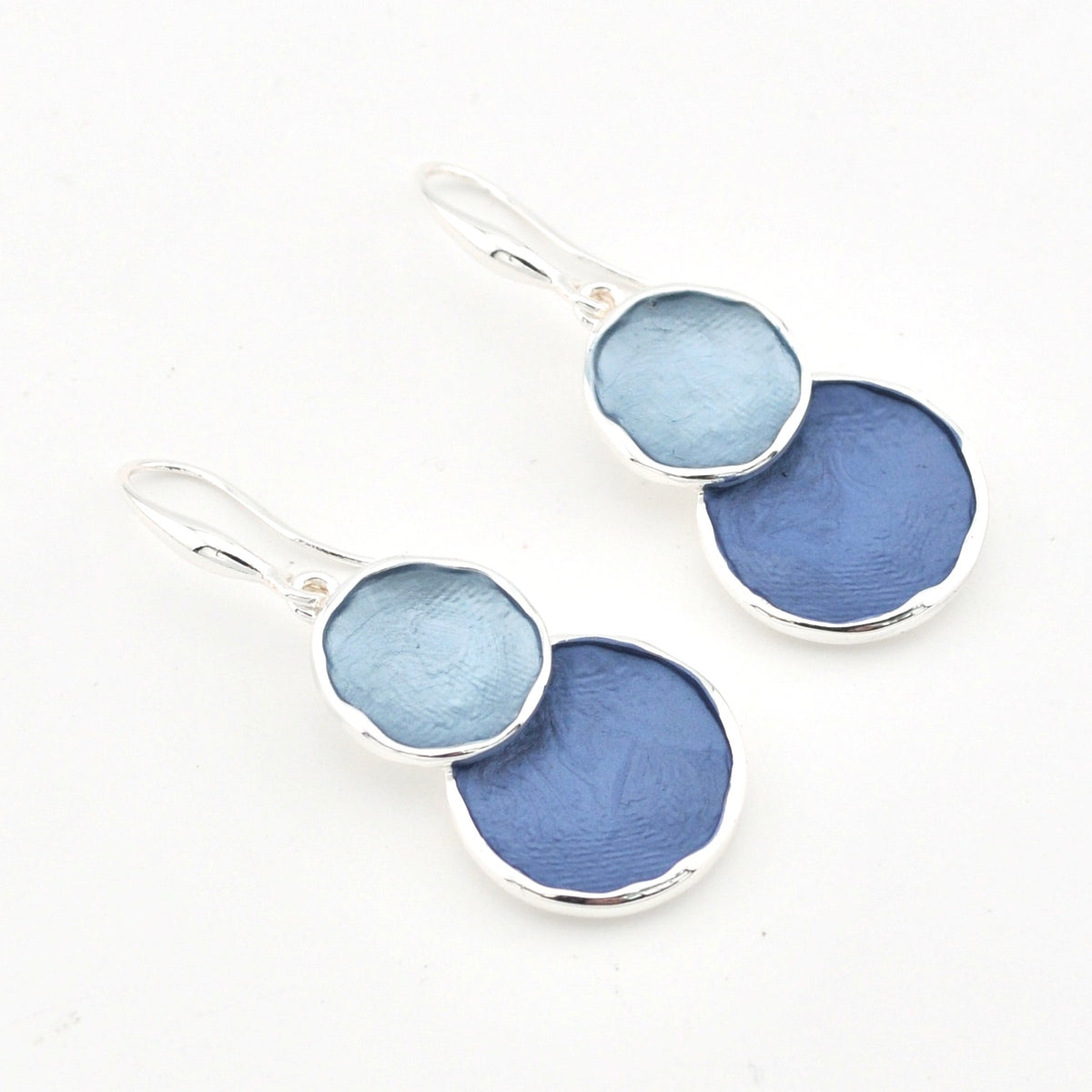 Silver Blue Double Circle Earrings