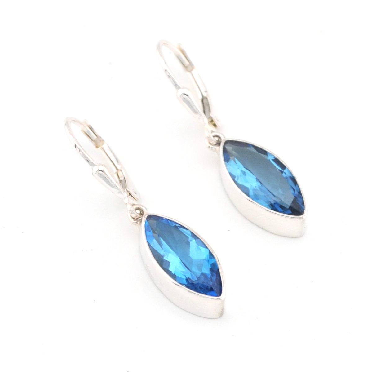 Silver Blue Topaz 7x15mm Marquise Dangle Earrings